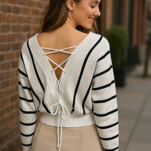 Black and White Tie Back Sweater NWT
